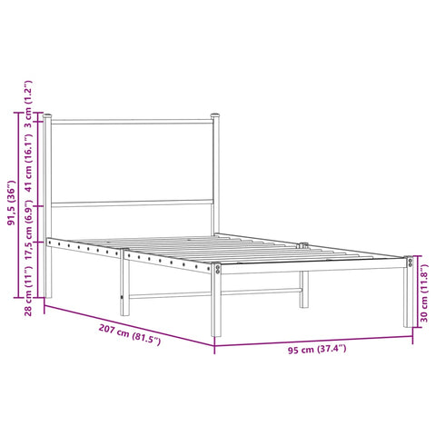 vidaXL Metal Bed Frame without Mattress Sonoma Oak 90x200 cm