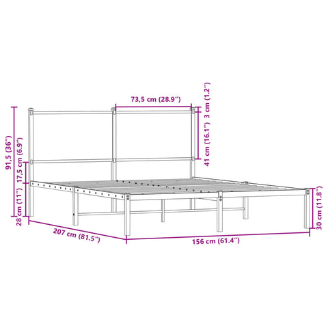 vidaXL Metal Bed Frame without Mattress Sonoma Oak 150x200 cm King Size