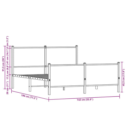 vidaXL Metal Bed Frame without Mattress Sonoma Oak 137x190 cm