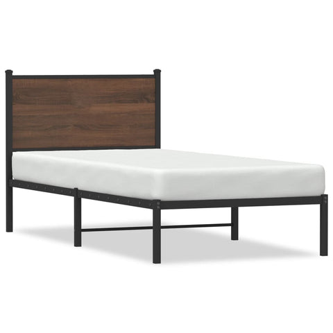 vidaXL Metal Bed Frame without Mattress Brown Oak 90x190 cm Single