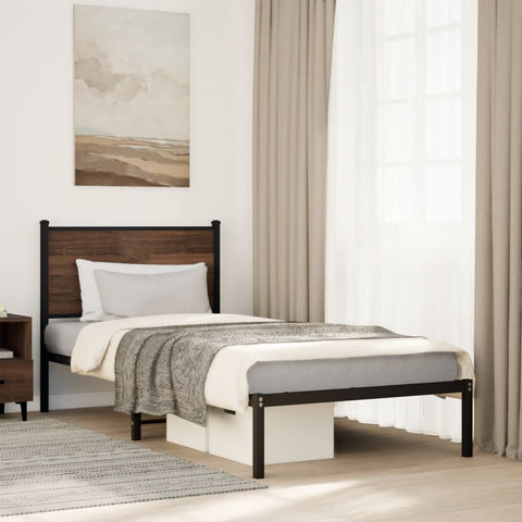 vidaXL Metal Bed Frame without Mattress Brown Oak 90x190 cm Single