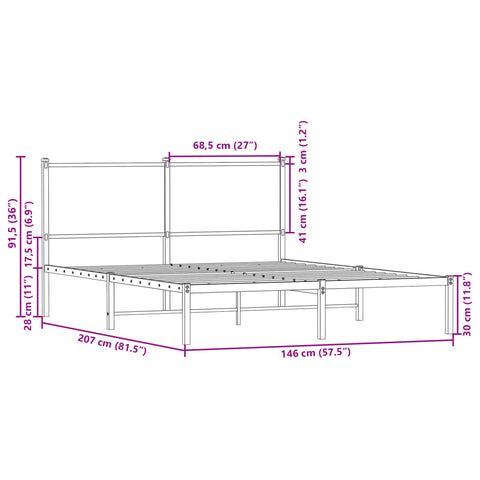 vidaXL Metal Bed Frame without Mattress Brown Oak 140x200 cm