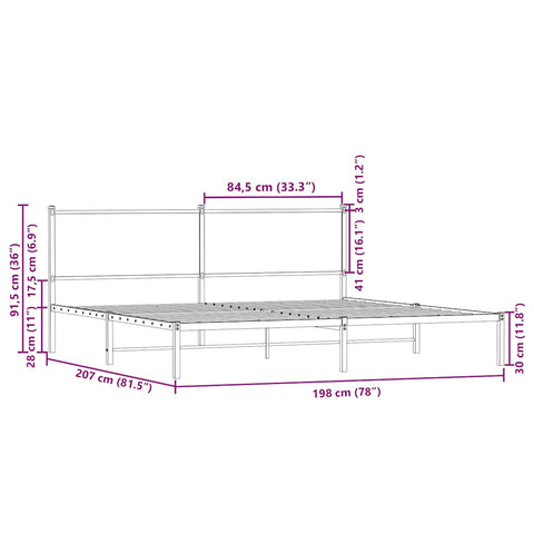 vidaXL Metal Bed Frame without Mattress Brown Oak 193x203 cm