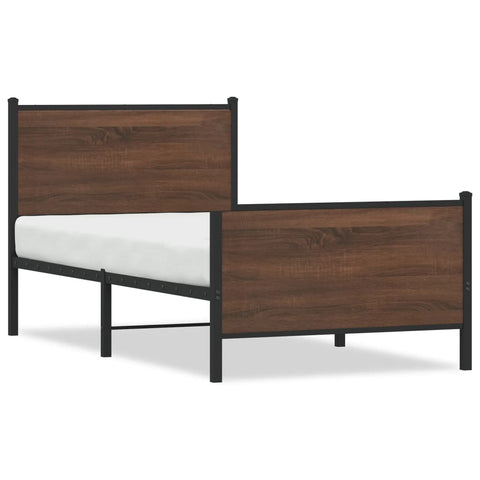 vidaXL Metal Bed Frame without Mattress Brown Oak 75x190 cm Small Single