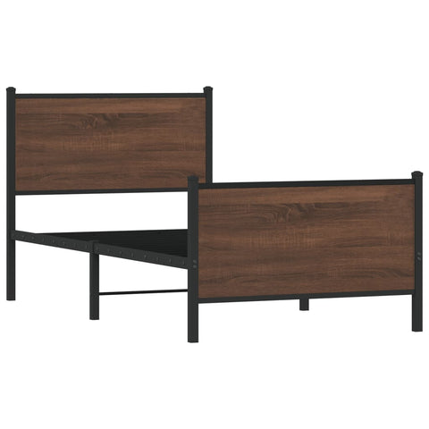 vidaXL Metal Bed Frame without Mattress Brown Oak 75x190 cm Small Single