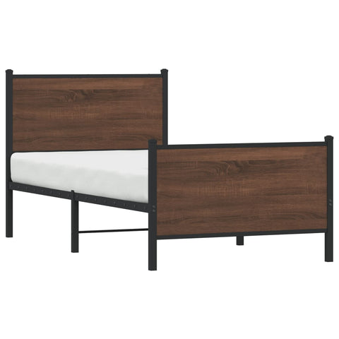 vidaXL Metal Bed Frame without Mattress Brown Oak 75x190 cm Small Single