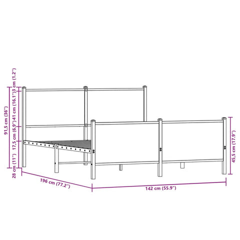 vidaXL Metal Bed Frame without Mattress Brown Oak 137x190 cm