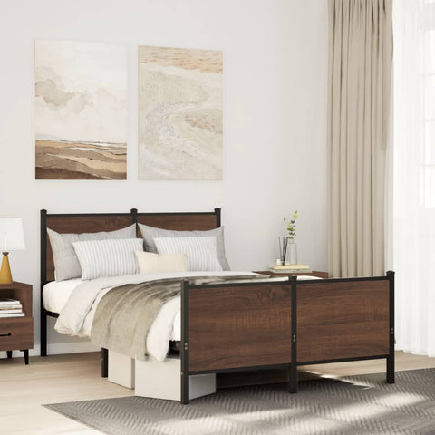vidaXL Metal Bed Frame without Mattress Brown Oak 137x190 cm