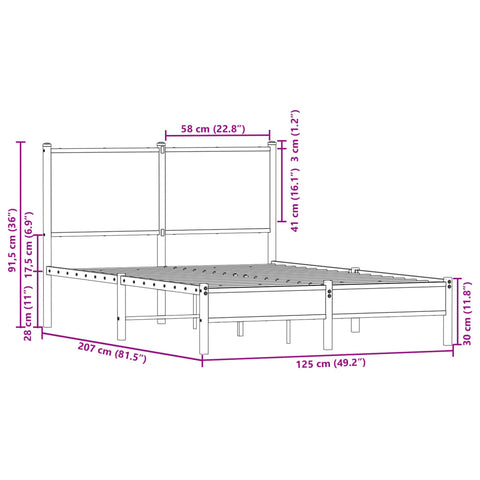 vidaXL Metal Bed Frame without Mattress Smoked Oak 120x200 cm