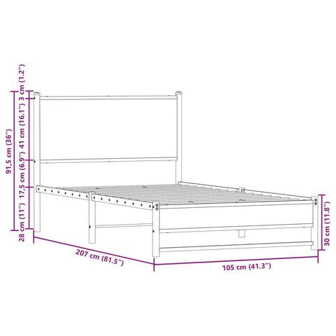 vidaXL Metal Bed Frame without Mattress Smoked Oak 100x200 cm
