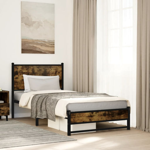 vidaXL Metal Bed Frame without Mattress Smoked Oak 100x200 cm