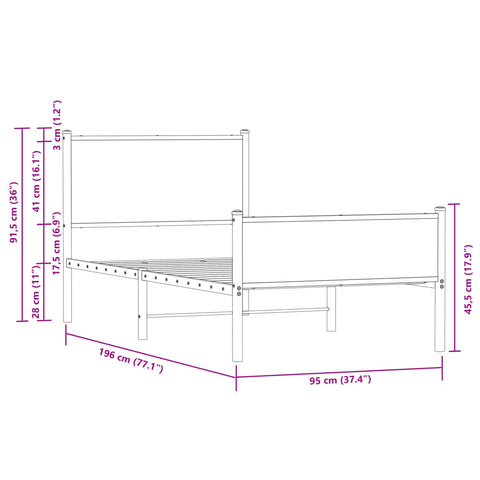 vidaXL Metal Bed Frame without Mattress Sonoma Oak 90x190 cm Single