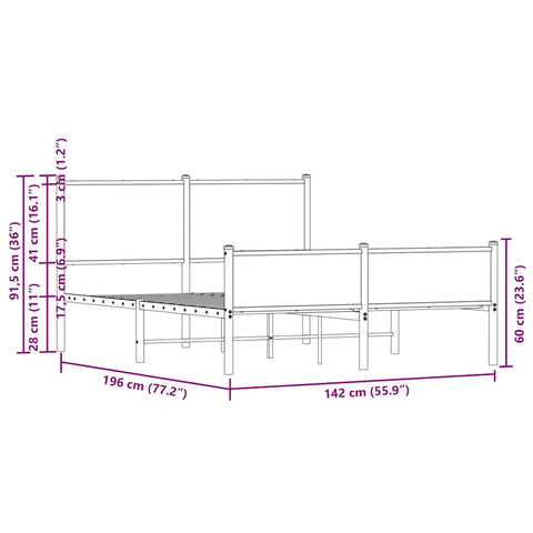 vidaXL Metal Bed Frame without Mattress Sonoma Oak 137x190 cm