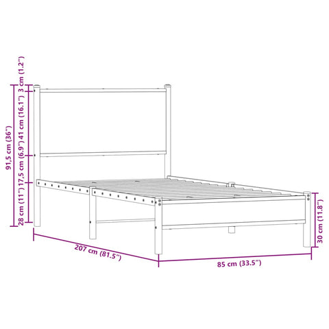 vidaXL Metal Bed Frame without Mattress Brown Oak 80x200 cm