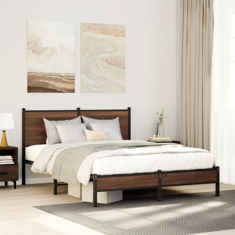 vidaXL Metal Bed Frame without Mattress Brown Oak 150x200 cm King Size