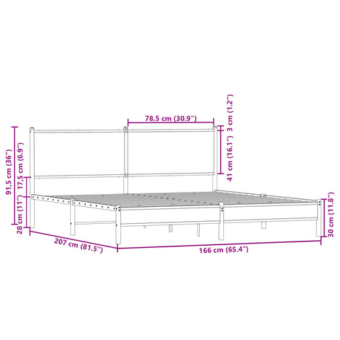 vidaXL Metal Bed Frame without Mattress Brown Oak 160x200 cm