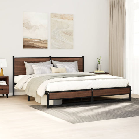 vidaXL Metal Bed Frame without Mattress Brown Oak 160x200 cm