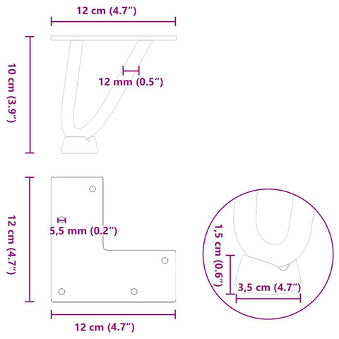 vidaXL Hairpin Legs for Coffee Table 4 pcs White 10 cm Solid Steel