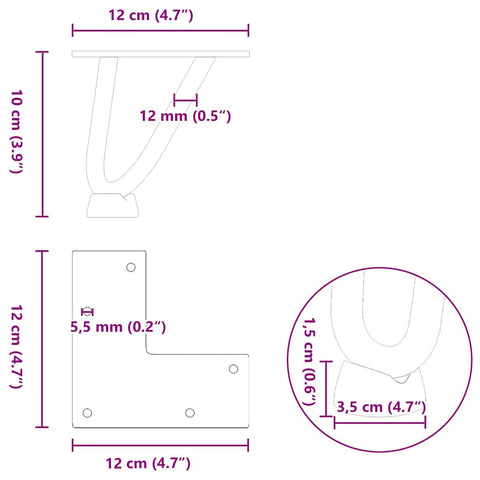 vidaXL Hairpin Table Legs 4 pcs Natural Steel 10 cm Solid Steel