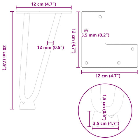 vidaXL Hairpin Legs for Coffee Table 4 pcs Anthracite 20 cm Solid Steel