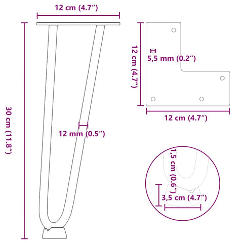 vidaXL Hairpin Legs for Coffee Table 4 pcs Anthracite 30 cm Solid Steel