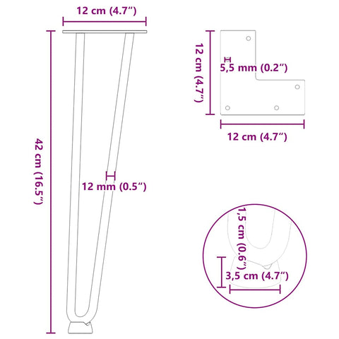 vidaXL Hairpin Legs for Coffee Table 4 pcs Anthracite 42 cm Solid Steel