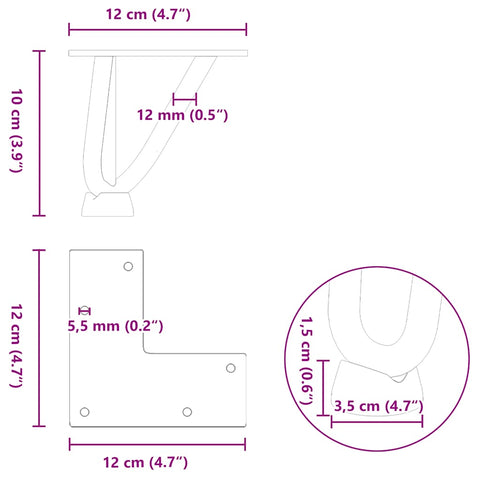 vidaXL Hairpin Legs for Coffee Table 4 pcs Black 10 cm Solid Steel