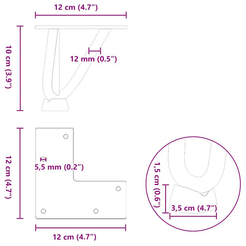 vidaXL Hairpin Table Legs 4 pcs Natural Steel 10 cm Solid Steel