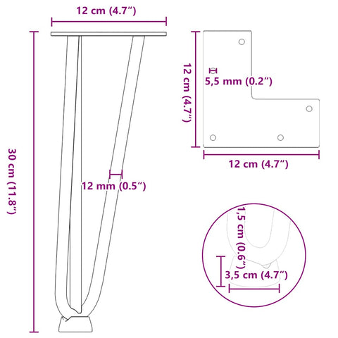 vidaXL Hairpin Legs for Coffee Table 4 pcs White 30 cm Solid Steel