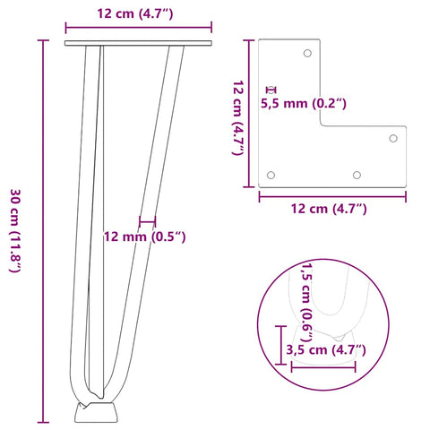 vidaXL Hairpin Legs for Coffee Table 4 pcs Natural Steel 30 cm Solid Steel