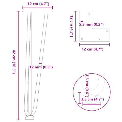 vidaXL Hairpin Legs for Coffee Table 4 pcs Black 42 cm Solid Steel