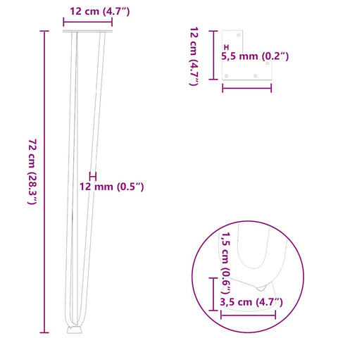 vidaXL Hairpin Table Legs 4 pcs Natural Steel 72 cm Solid Steel