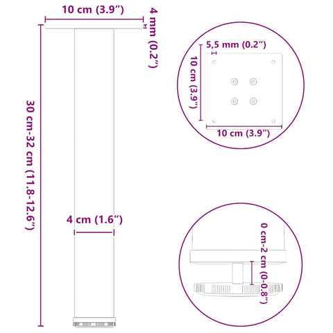 vidaXL Coffee Table Legs 4 pcs White 30-32 cm Steel