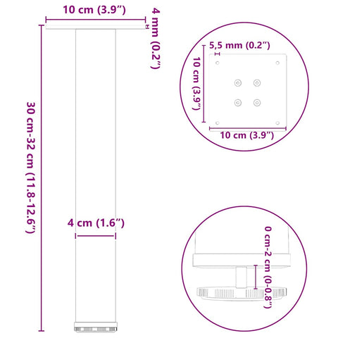 vidaXL Coffee Table Legs 4 pcs Natural Steel 30-32 cm Steel