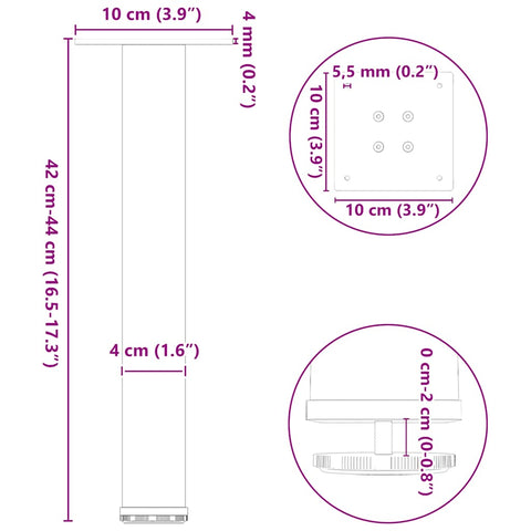 vidaXL Coffee Table Legs 4 pcs Black 42-44 cm Steel