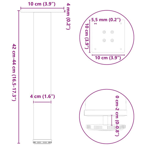 vidaXL Coffee Table Legs 4 pcs Natural Steel 42-44 cm Steel
