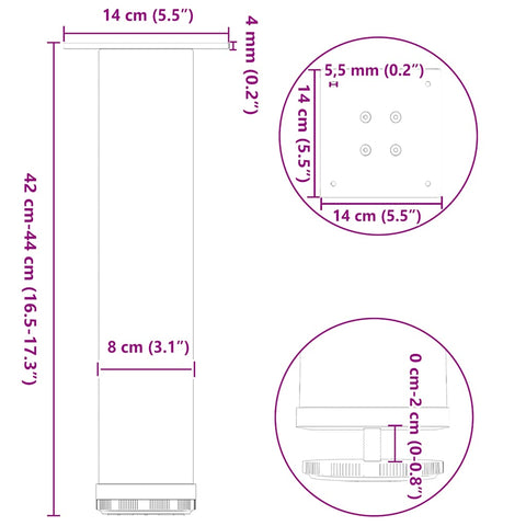vidaXL Coffee Table Legs 4 pcs Natural Steel 42-44 cm Steel
