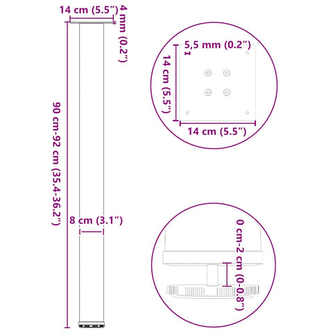 vidaXL Bar Table Legs 4 pcs White 90-92 cm Steel
