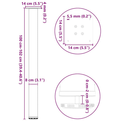 vidaXL Bar Table Legs 4 pcs White 100-102 cm Steel