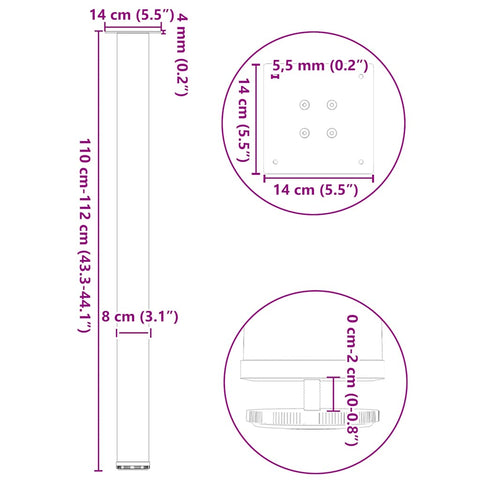 vidaXL Bar Table Legs 4 pcs White 110-112 cm Steel