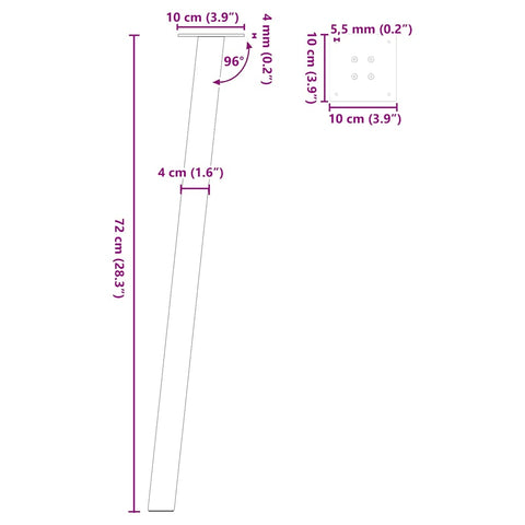 vidaXL Console Table Legs 4 pcs White 72 cm Steel
