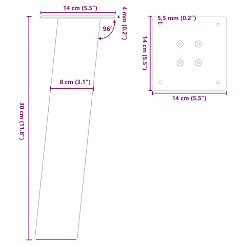 vidaXL Coffee Table Legs 4 pcs Black 30 cm Steel