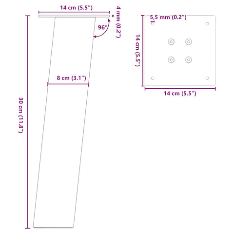 vidaXL Coffee Table Legs 4 pcs Anthracite 30 cm Steel