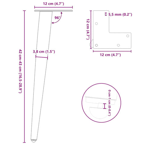 vidaXL Coffee Table Legs Conical Shape 4 pcs White 42-43 cm Steel