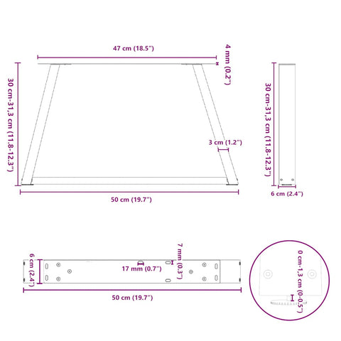 vidaXL Dining Table Legs V-Shape 2 pcs White 50x(30-31.3) cm Steel