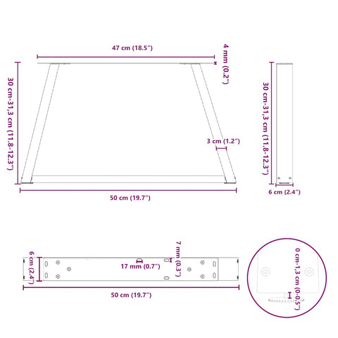 vidaXL Dining Table Legs V-Shape 2 pcs Anthracite 50x(30-31.3) cm Steel