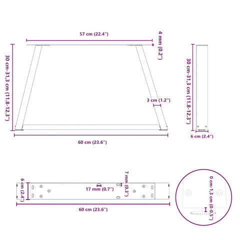 vidaXL Dining Table Legs V-Shape 2 pcs White 60x(30-31.3) cm Steel