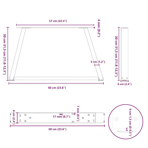 vidaXL Dining Table Legs V-Shape 2 pcs Anthracite 60x(30-31.3) cm Steel