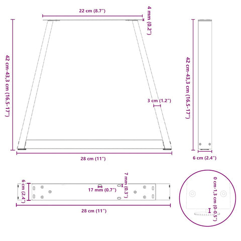 vidaXL Dining Table Legs V-Shape 2 pcs Anthracite 28x(42-43.3) cm Steel