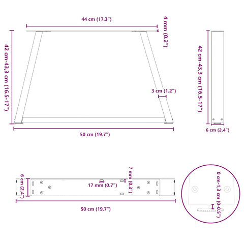 vidaXL Dining Table Legs V-Shape 2 pcs Black 50x(42-43.3) cm Steel